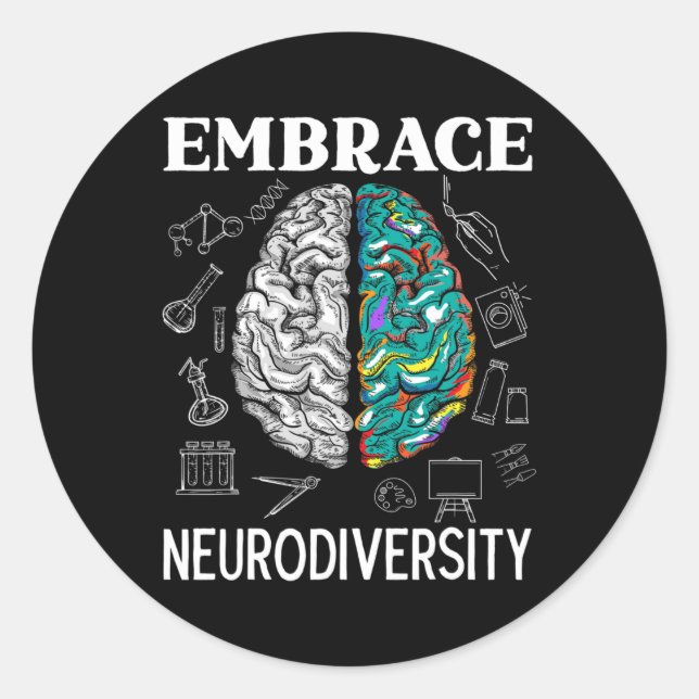 Neurodiversity Adhd Awareness Mental Health  Classic Round Sticker (Front)
