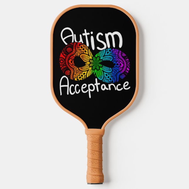 Neurodiversity Autism Acceptance Rainbow Button Pickleball Paddle (Front)