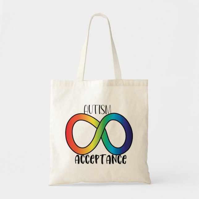 Neurodiversity Autism Acceptance Rainbow Button Tote Bag (Front)