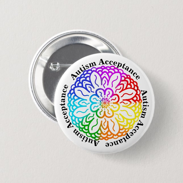 Neurodiversity Autism Acceptance Rainbow Mandala 6 Cm Round Badge (Front & Back)