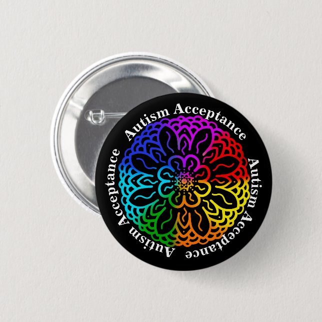 Neurodiversity Autism Acceptance Rainbow Mandala B 6 Cm Round Badge (Front & Back)