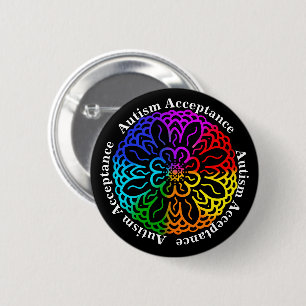 Neurodiversity Autism Acceptance Rainbow Mandala B 6 Cm Round Badge