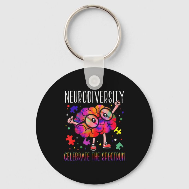 Neurodiversity brain asd adhd autism awareness key ring (Front)