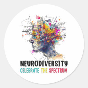 Neurodiversity Brain Autism Awareness Asd Adhd Men Classic Round Sticker