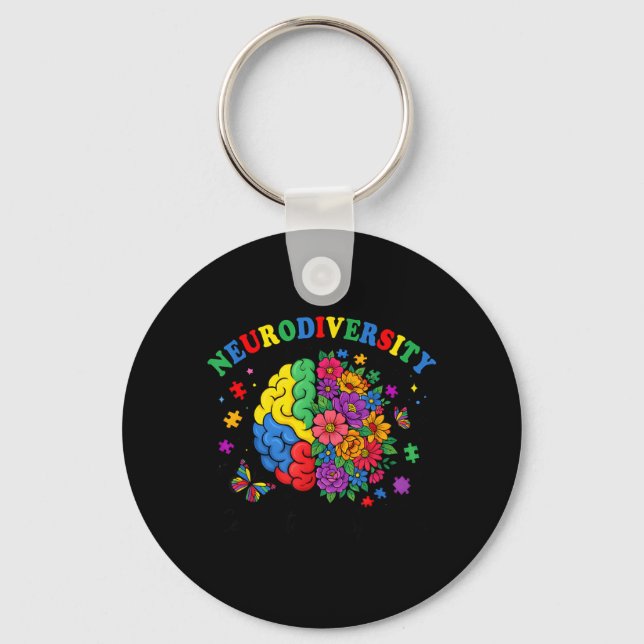 Neurodiversity Brain Autism Awareness ASD ADHD Men Key Ring (Front)