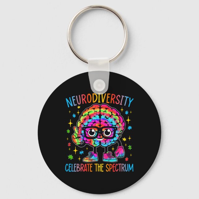 Neurodiversity Brain Autism Awareness Asd Adhd Men Key Ring (Front)