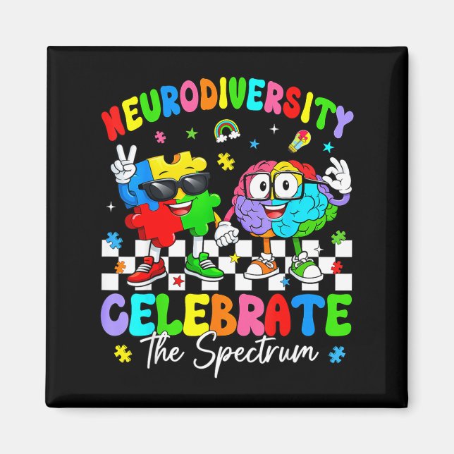 Neurodiversity brain autism awareness asd adhd men magnet (Front)