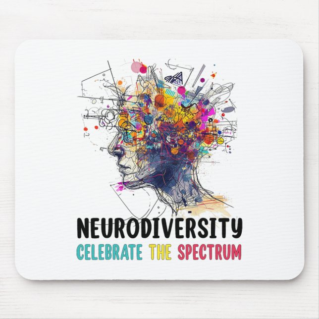 Neurodiversity Brain Autism Awareness Asd Adhd Men Mouse Mat (Front)