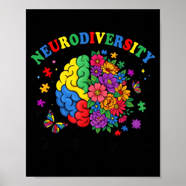 Neurodiversity Brain Autism Awareness ASD ADHD Men Poster (Front)