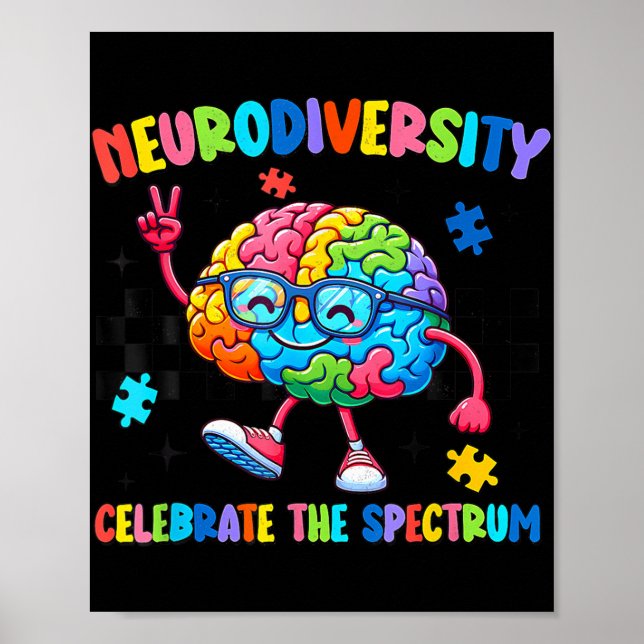 Neurodiversity Brain Autism Awareness Asd Adhd Men Poster (Front)