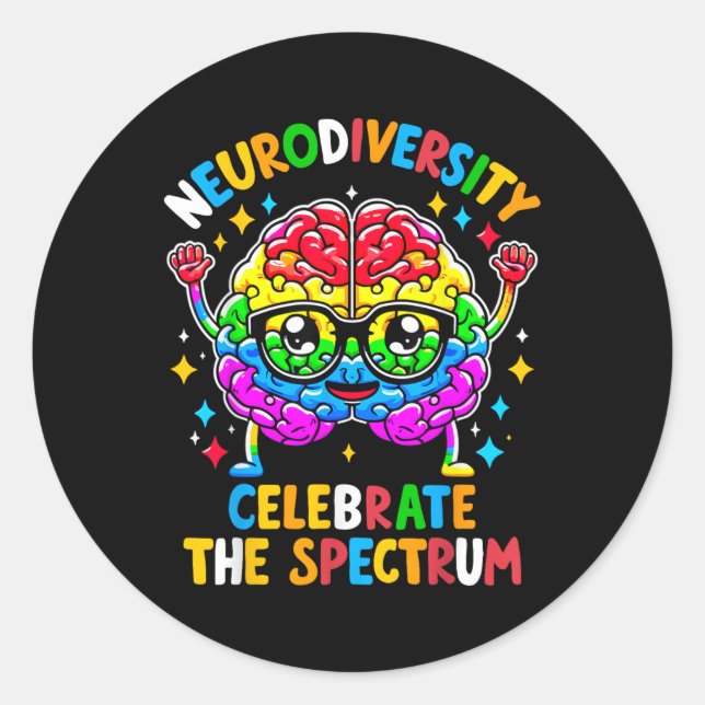 Neurodiversity Brain Autism Awareness  Classic Round Sticker (Front)