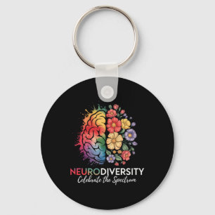 Neurodiversity Brain Floral Celebrate The Spectrum Key Ring