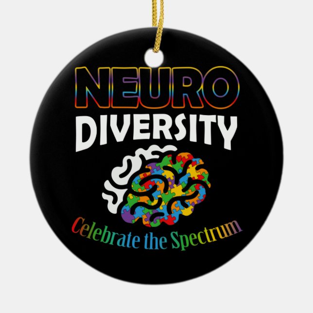 Neurodiversity Celebrate Mental Health ADHD Autism Ceramic Tree Decoration (Front)