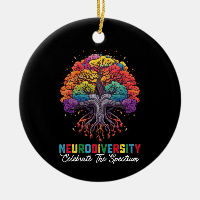 Neurodiversity Celebrate The Spectrum Autism Ceramic Tree Decoration (Front)