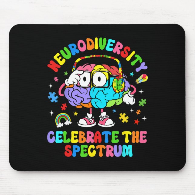 Neurodiversity Celebrate The Spectrum Brain Autism Mouse Mat (Front)