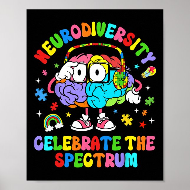 Neurodiversity Celebrate The Spectrum Brain Autism Poster (Front)