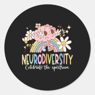Neurodiversity Celebrate The Spectrum Groovy Brain Classic Round Sticker
