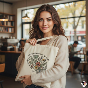 Neurodiversity Floral Brain Mental Health Personal Tote Bag
