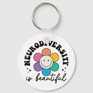 "Neurodiversity is Beautiful" Retro Flower Key Ring