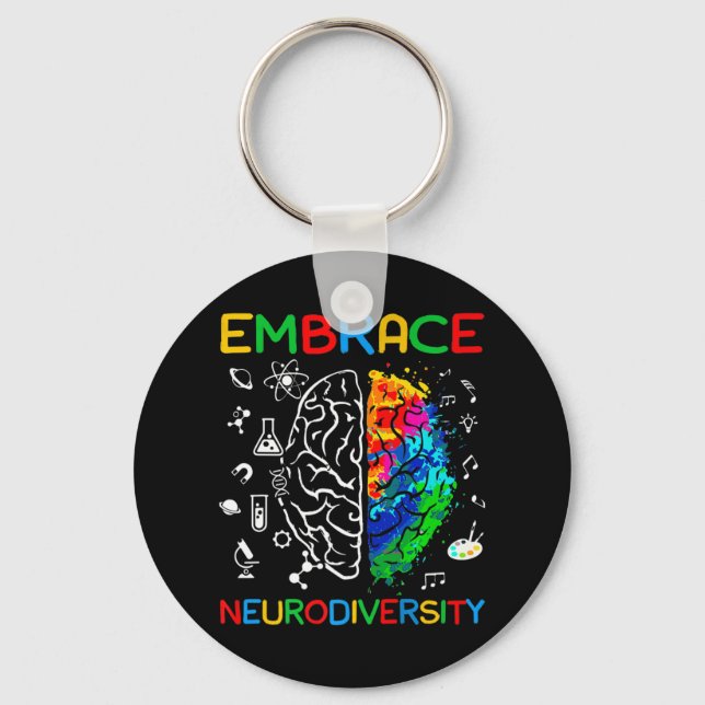 Neurodiversity Shirt Embrace ADHD Autism Awareness Key Ring (Front)