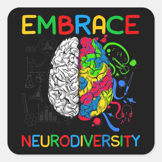 Neurodiversity Shirt Embrace ADHD Autism Awareness Square Sticker (Front)