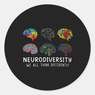 Neurodiversity We All Think Differently Brain Auti Classic Round Sticker