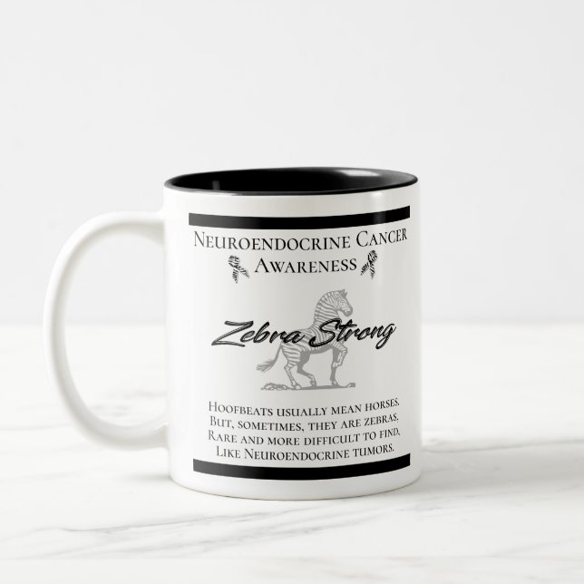 Neuroendocrine Cancer Awareness  Zebra Strong Two-Tone Coffee Mug (Left)