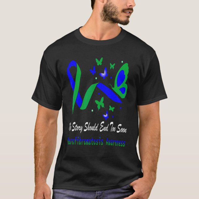 Neurofibromatosis Awareness Butterfly Blue & Green T-Shirt (Front)