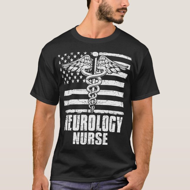 Neurology Nurse American Flag T-Shirt (Front)