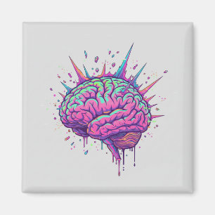 Neurospicy Cyberpunk Art   Pink Neon Brain  Magnet