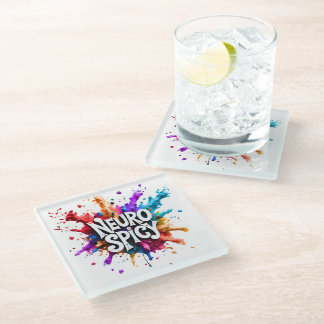 NEUROSPICY neurodiversity autism adhd dyslexia Glass Coaster