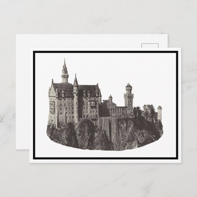 Neuschwanstein Castle Black and White Historic Art Postcard (Front/Back)