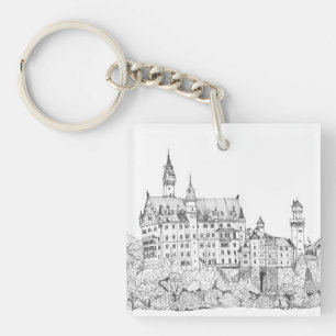 Neuschwanstein Castle Germany Fine Line Art Key Ring