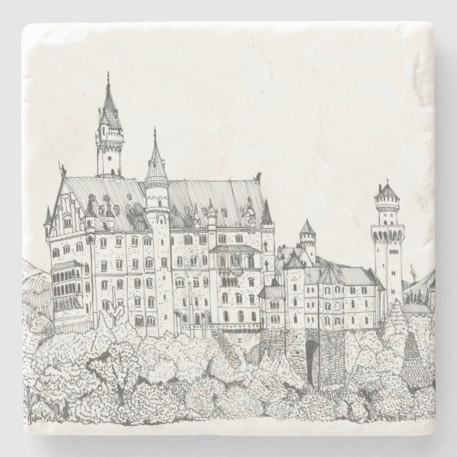 Neuschwanstein Castle Germany Fine Line Art Stone Coaster (Front)
