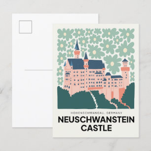 Neuschwanstein Castle Germany travel floral art Postcard