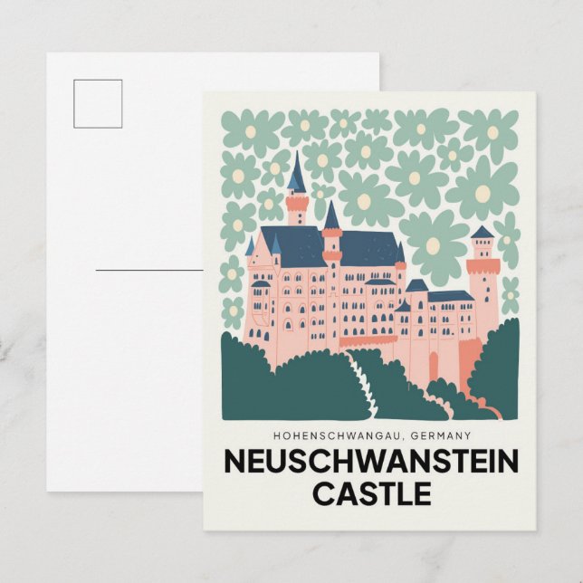 Neuschwanstein Castle Germany travel floral art Postcard (Front/Back)