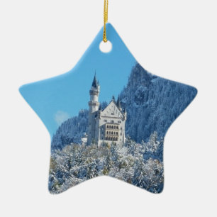 Neuschwanstein Castle in Winter Ceramic Tree Decoration