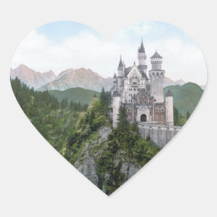 Neuschwanstein Castle Lithograph Heart Sticker