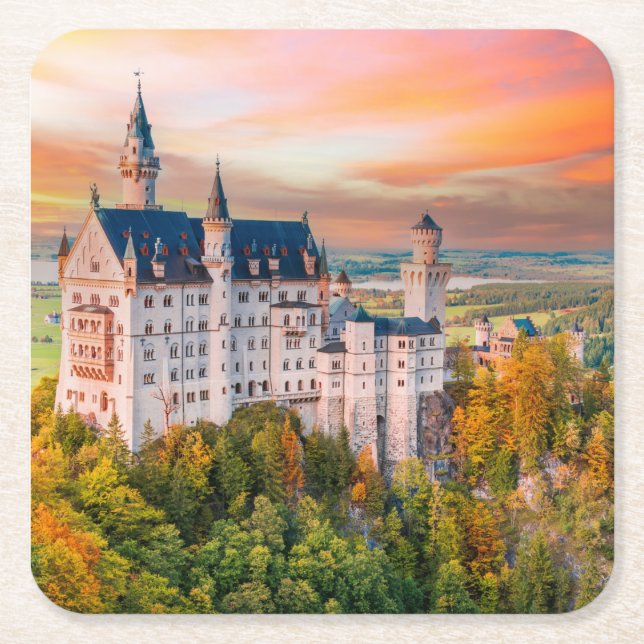 Neuschwanstein castle square paper coaster (Front)