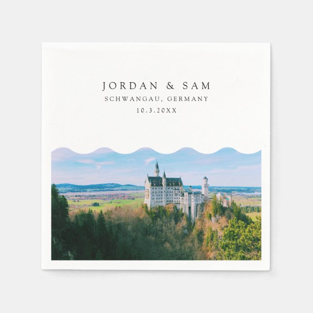 Neuschwanstein Castle Wedding Cocktail Napkin (Front)