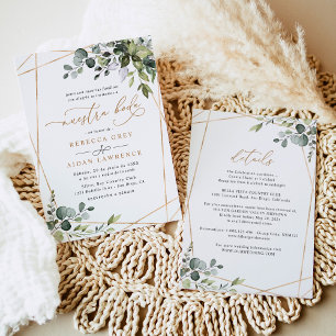 Neustra Boda Rustic Greenery Gold Wedding Invitation
