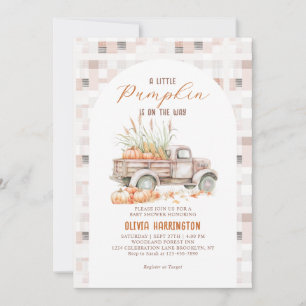 Neutral A little Pumpkin Truck Boy Baby Shower Invitation