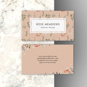 Neutral Abstract Boho Wildflowers Pattern Business Card