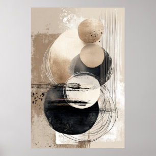 Neutral Abstract Circles Beige Black Minimalist Poster