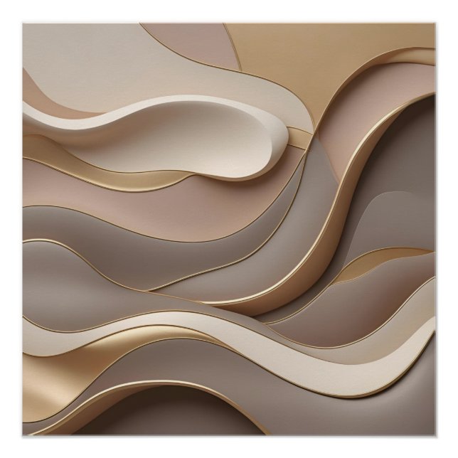 Neutral Abstract Elegance – Layered 3D Flow in Bei Poster (Front)