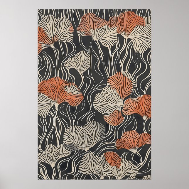 Neutral Abstract Floral Pattern Wall - Vintage Poster (Front)