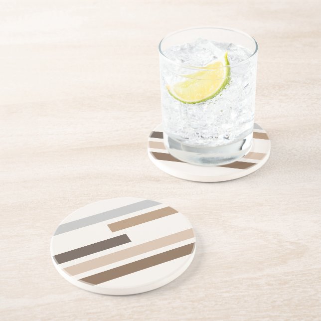 Neutral Abstract Geometric Stripes Art Pattern Coaster (Side)