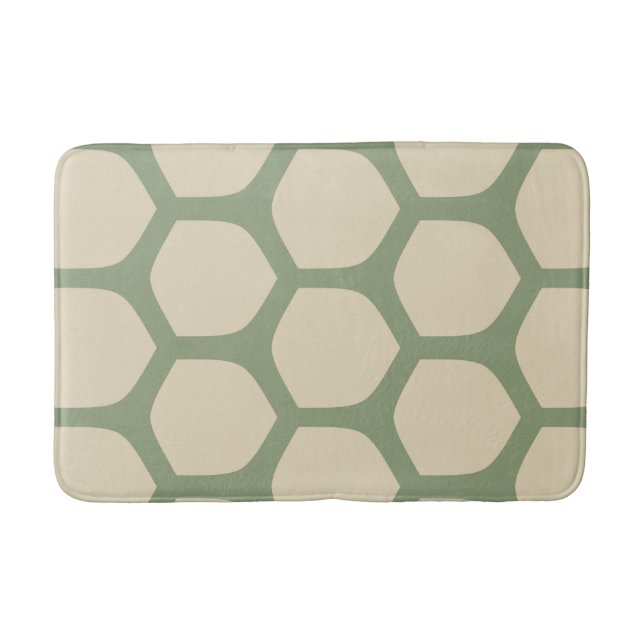 Neutral Abstract Green & Beige Minimal Pattern Bath Mat (Front)