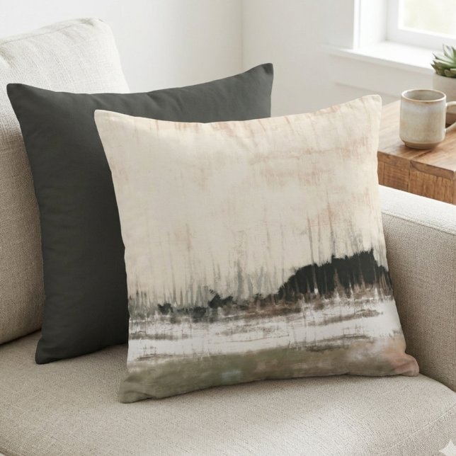 Neutral abstract landscape cushion (This neutral abstract landscape throw pillow is a soothing addition to a home as a housewarming gift)