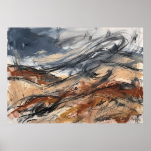 Neutral Abstract Landscape Lines Poster